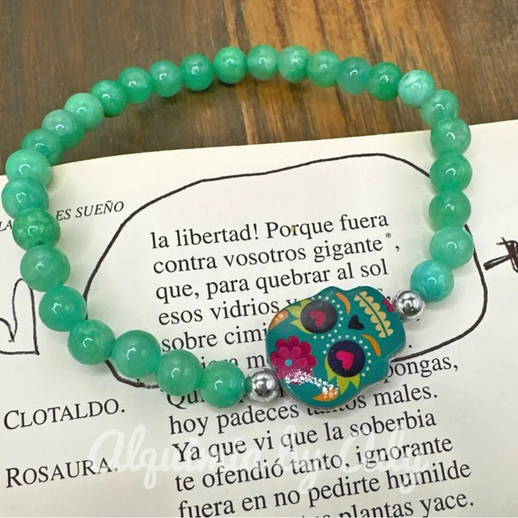 Dia de muertos Katrina Amazonite beaded bracelet for stacking colorful g… - Picture 1 of 5